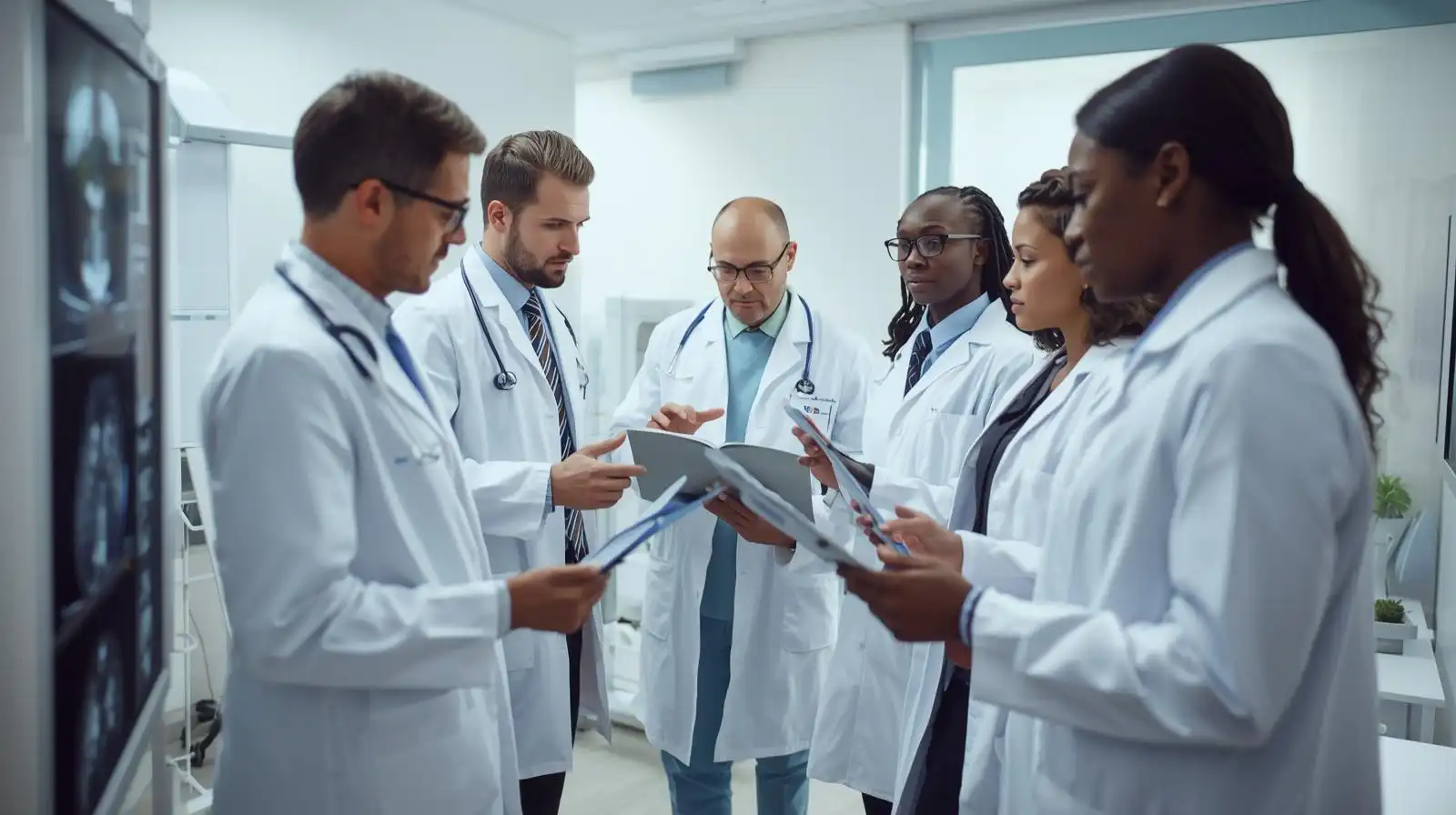 Multidisciplinary medical team collaborating on cancer treatment plans